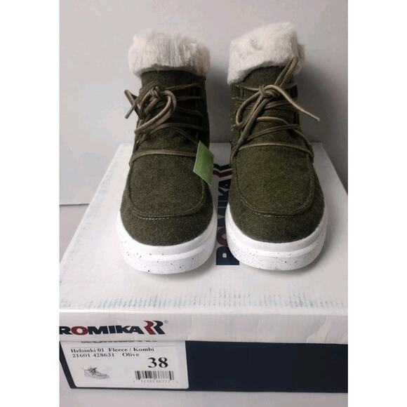 Romika Helsinki Winter Ankle Boots Faux Fur Women EU 38 Olive Green Waterproof - Picture 6 of 10